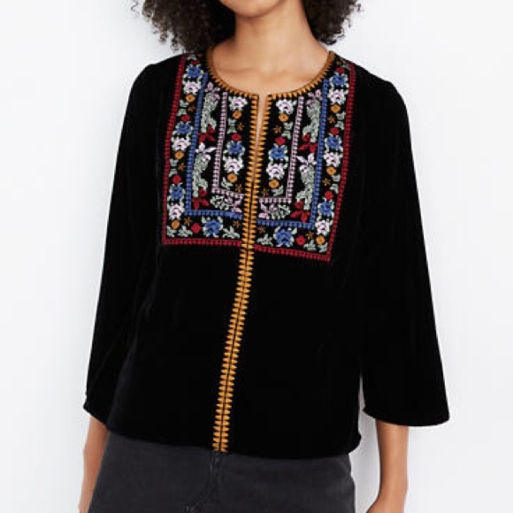 Madewell Embroidered Black Velvet Top NWT - Picture 3 of 11